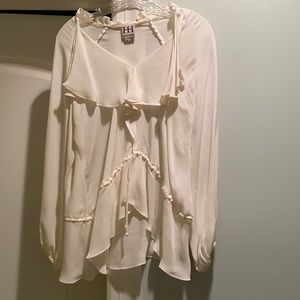 White silk flowy long sleeve top